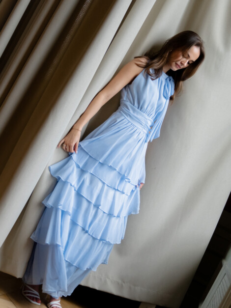 MARLI SOLID CHIFFON DRESS LIGHT BLUE
