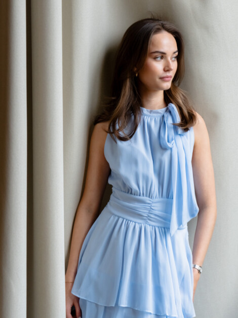 MARLI SOLID CHIFFON DRESS LIGHT BLUE