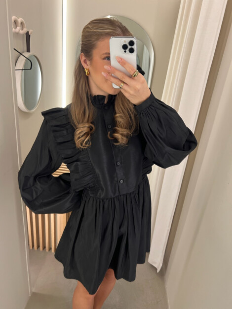 SHORT DRESS WITH RUFFLES BLACK