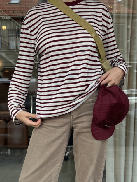 MIA STRIPE SHIRT BURGUNDY