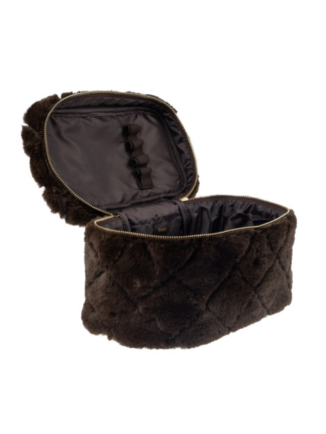 FAUX FUR QUILTED VANITY BAG LARGE CHOCOLATE BROWN