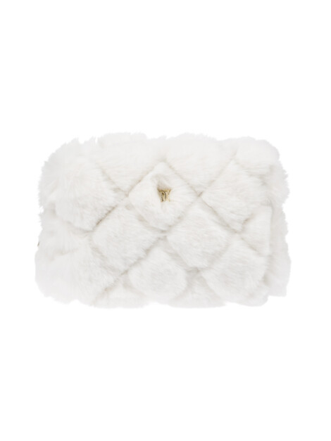 FAUX FUR QUILTED MAKE-UP POUCH SMALL OFF WHITE