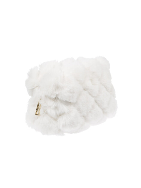 FAUX FUR QUILTED MAKE-UP POUCH SMALL OFF WHITE