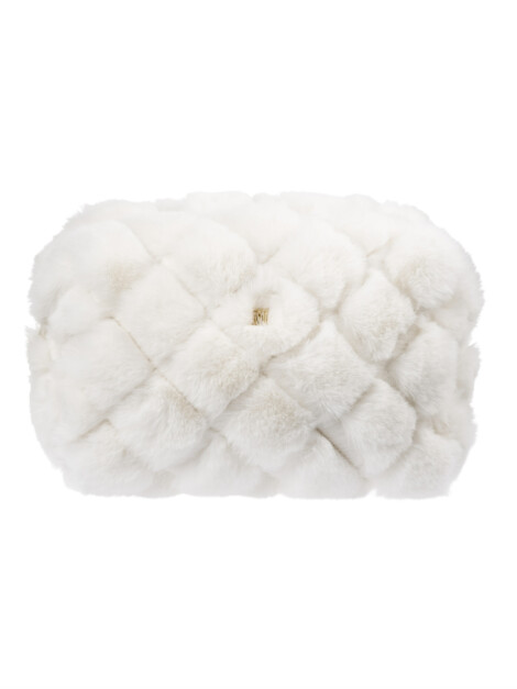 FAUX FUR QUILTED MAKE-UP POUCH LARGE OFF WHITE