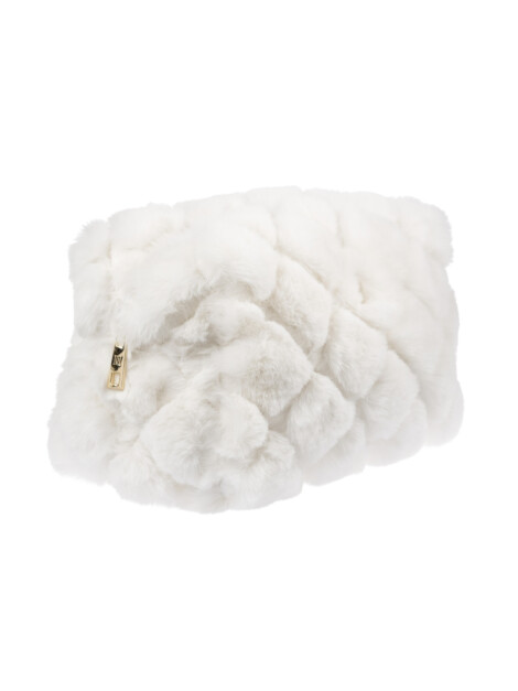 FAUX FUR QUILTED MAKE-UP POUCH LARGE OFF WHITE