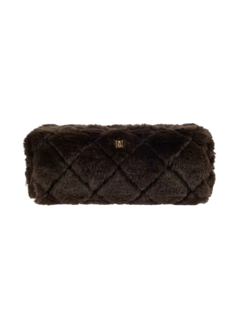 FAUX FUR QUILTED TOOL POUCH CHOCOLATE BROWN