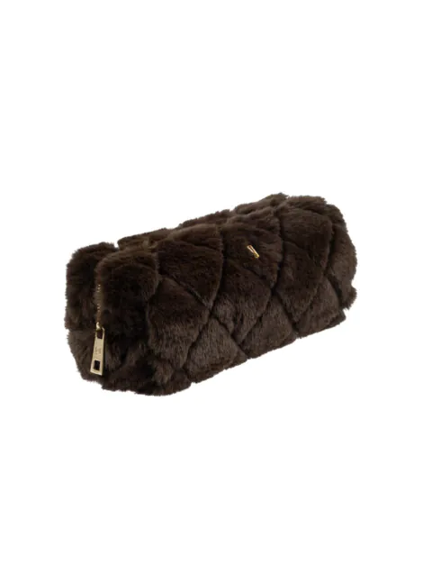 FAUX FUR QUILTED TOOL POUCH CHOCOLATE BROWN