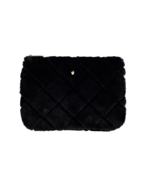 FAUX FUR QUILTED SMALL POUCH BLACK