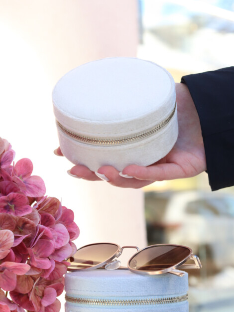 VELVET JEWELLERY BOX ROUND VANILLA