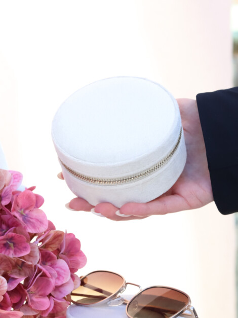 VELVET JEWELLERY BOX ROUND VANILLA