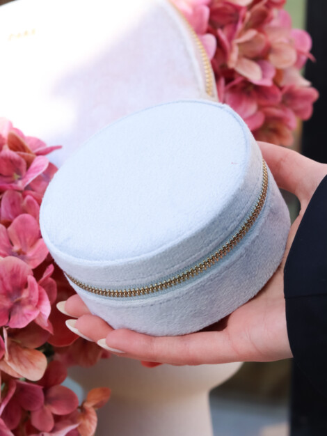 VELVET JEWELLERY BOX ROUND COOL BLUE