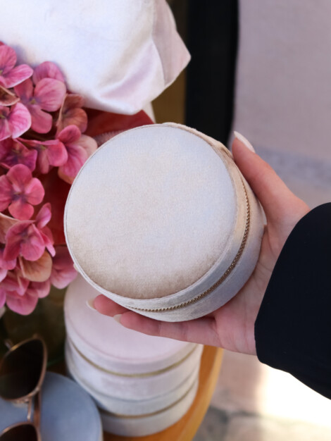 VELVET JEWELLERY BOX ROUND SPARKLED CHAMPAGNE