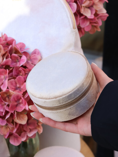 VELVET JEWELLERY BOX ROUND SPARKLED CHAMPAGNE