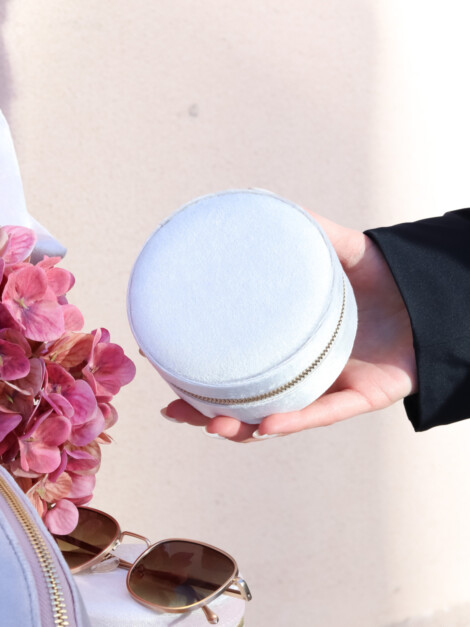 VELVET JEWELLERY BOX ROUND SPARKLED COOL STEEL