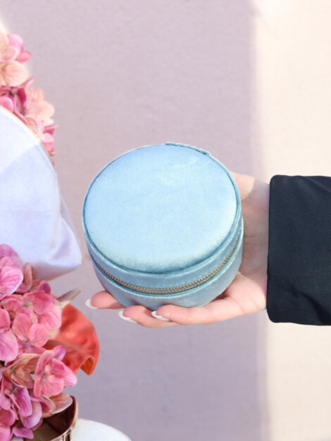 VELVET JEWELLERY BOX ROUND SPARKLED DARK SAGE