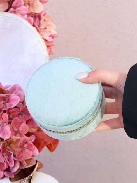 VELVET JEWELLERY BOX ROUND SPARKLED TEAL