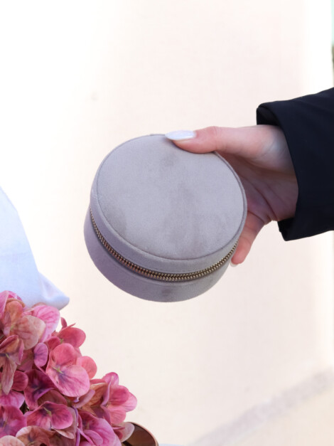 VELVET JEWELLERY BOX ROUND TAUPE