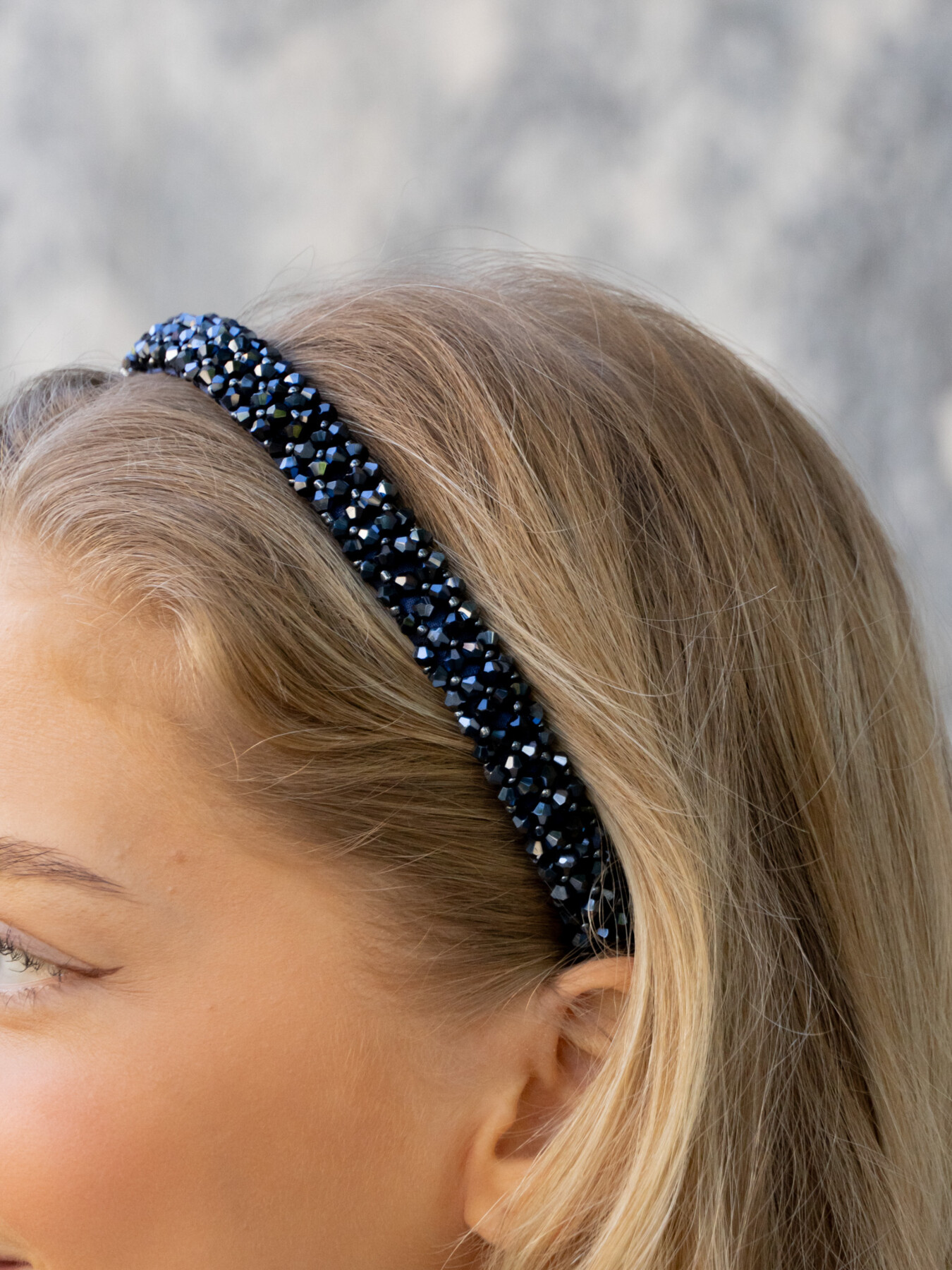 CRYSTAL BEADED HAIR BAND NAVY BLUE