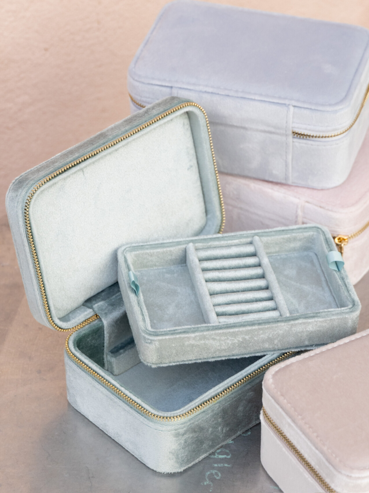 VELVET JEWELLERY BOX SPARKLED TEAL