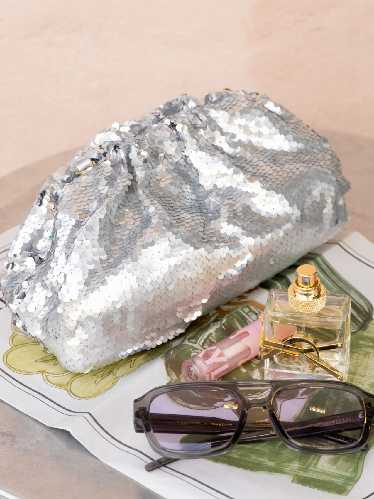 SEQUIN POUCH BAG SILVER