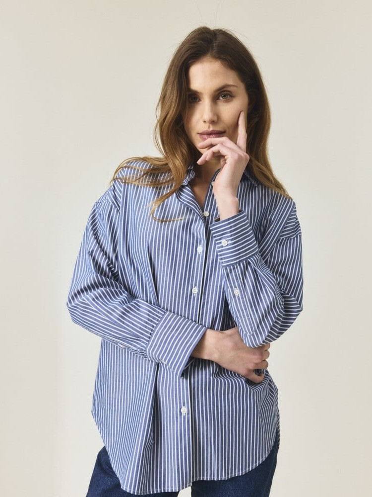 CASUAL LYOCELL BLEND STRIPED SHIRT BLUE/WHITE