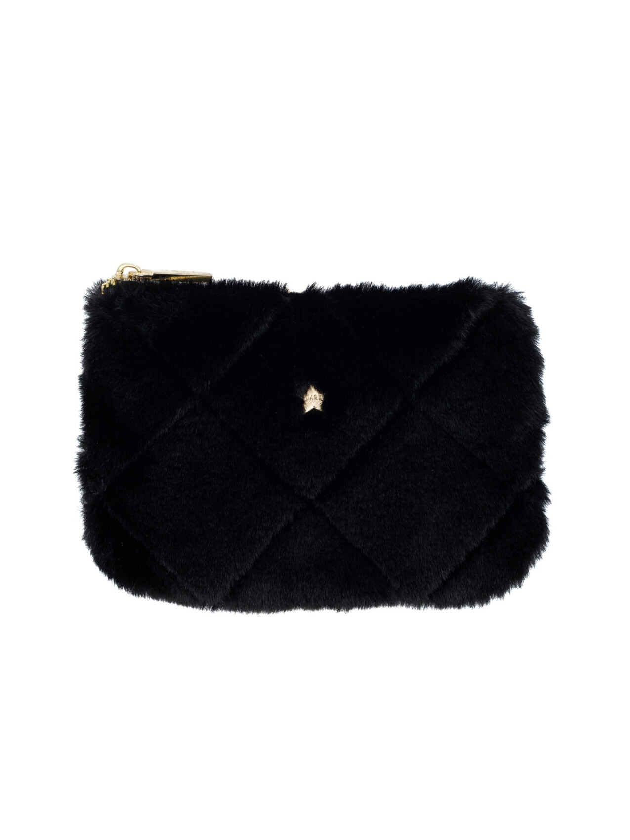 FAUX FUR QUILTED MINI POUCH BLACK