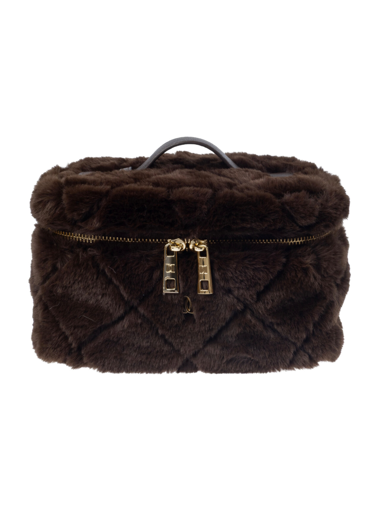FAUX FUR QUILTED VANITY BAG SMALL CHOCOLATE BROWN