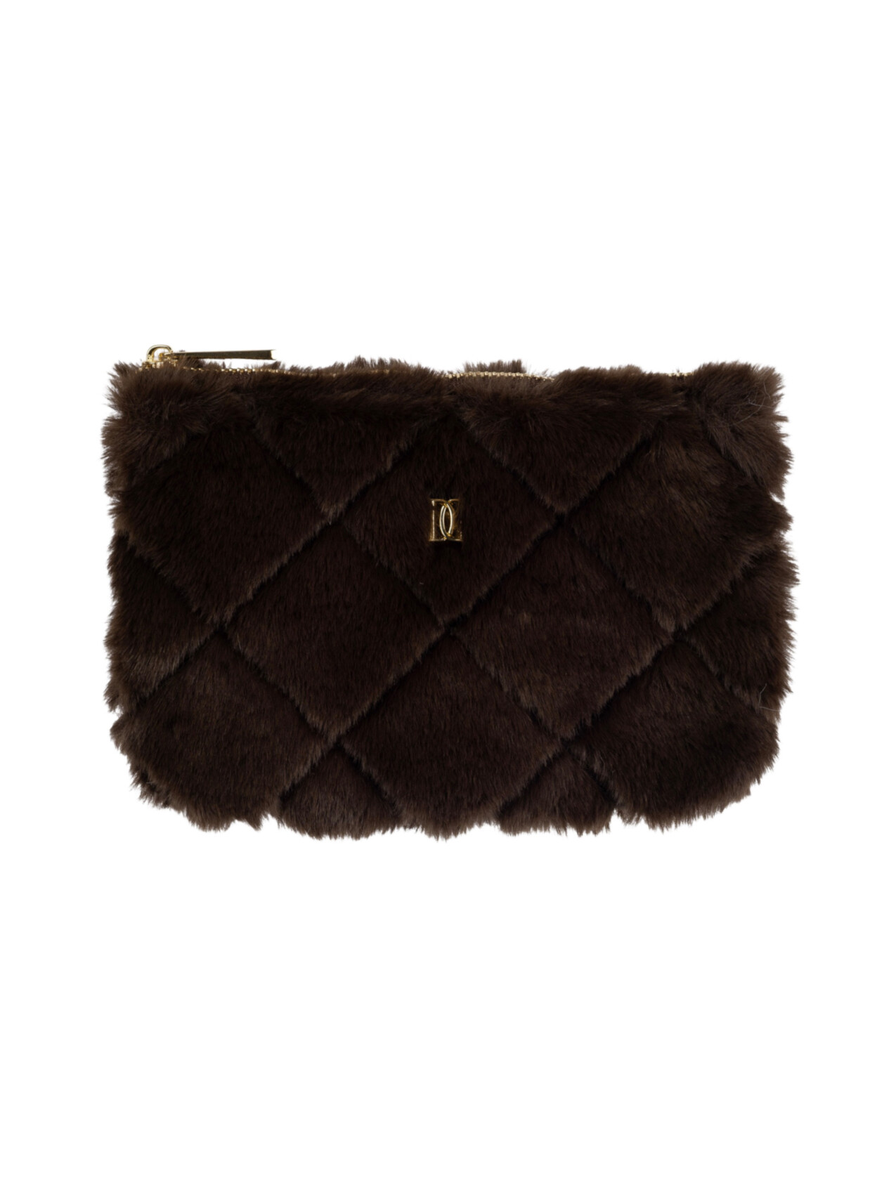 FAUX FUR QUILTED MIDI POUCH CHOCOLATE BROWN