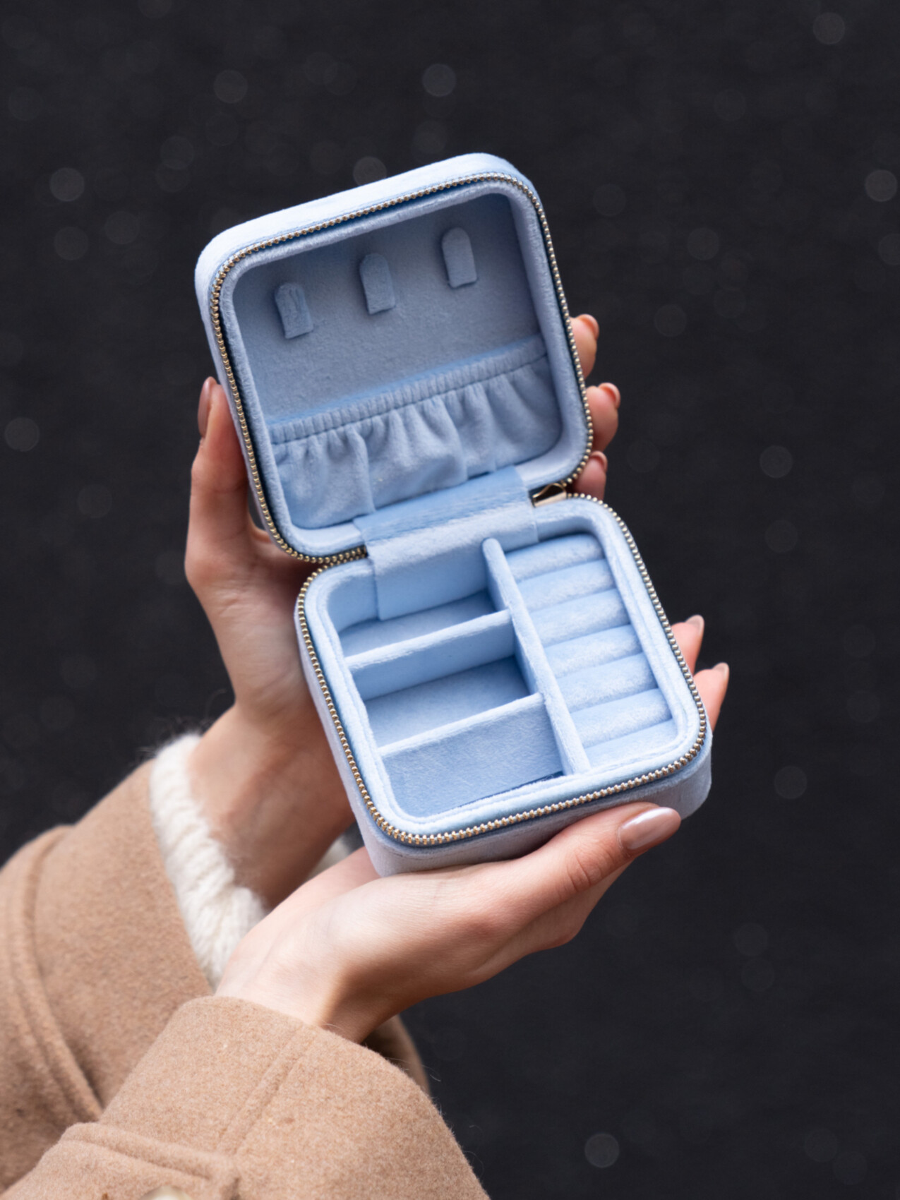 VELVET JEWELLERY BOX MINI LIGHT BLUE