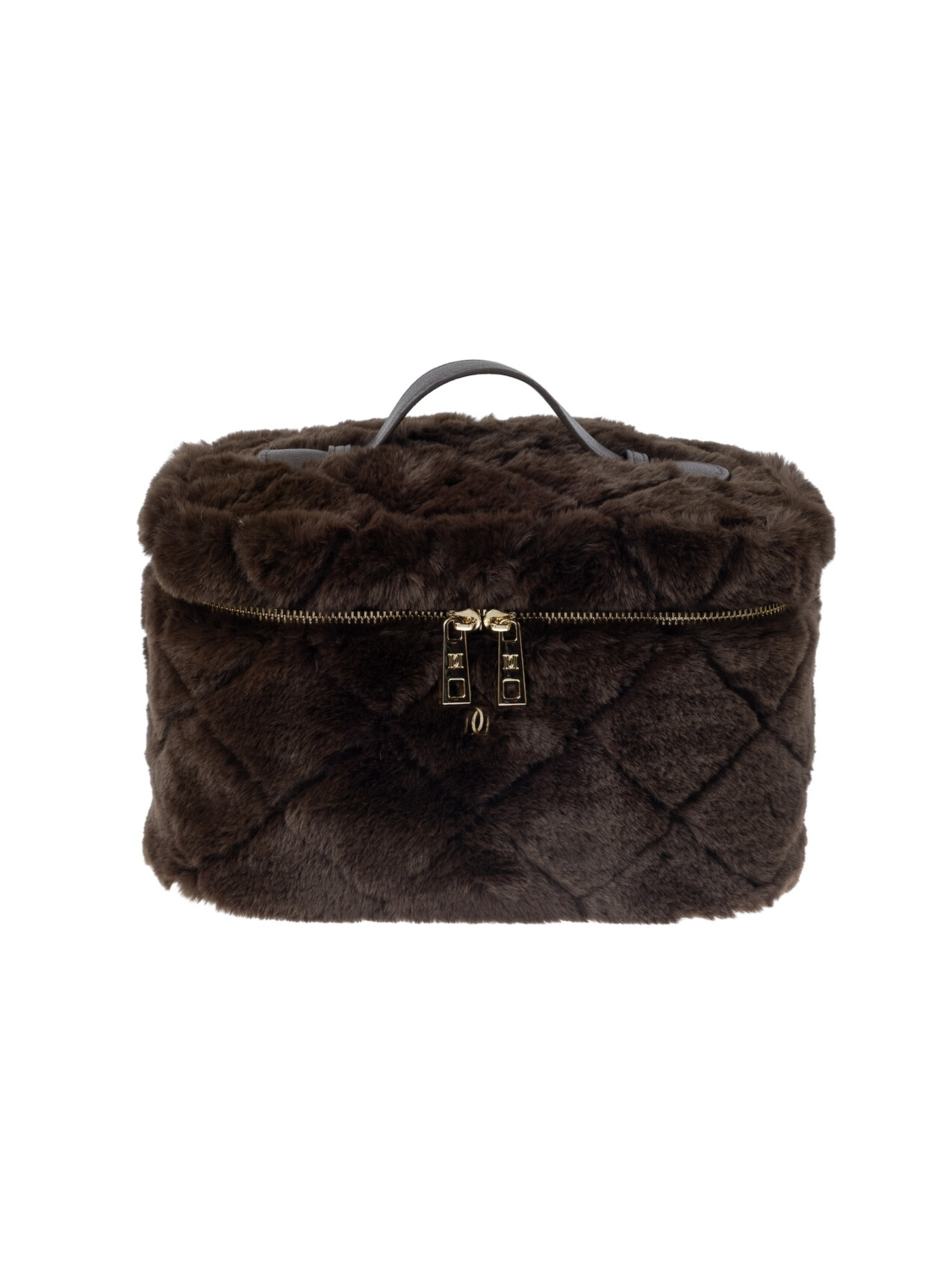 FAUX FUR QUILTED VANITY BAG LARGE CHOCOLATE BROWN