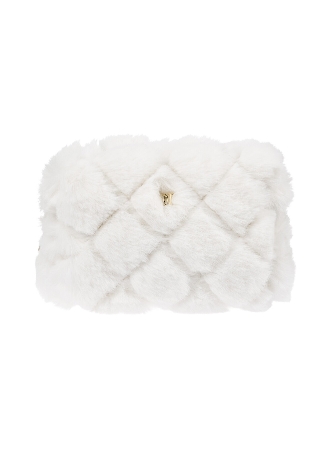 FAUX FUR QUILTED MAKE-UP POUCH SMALL OFF WHITE