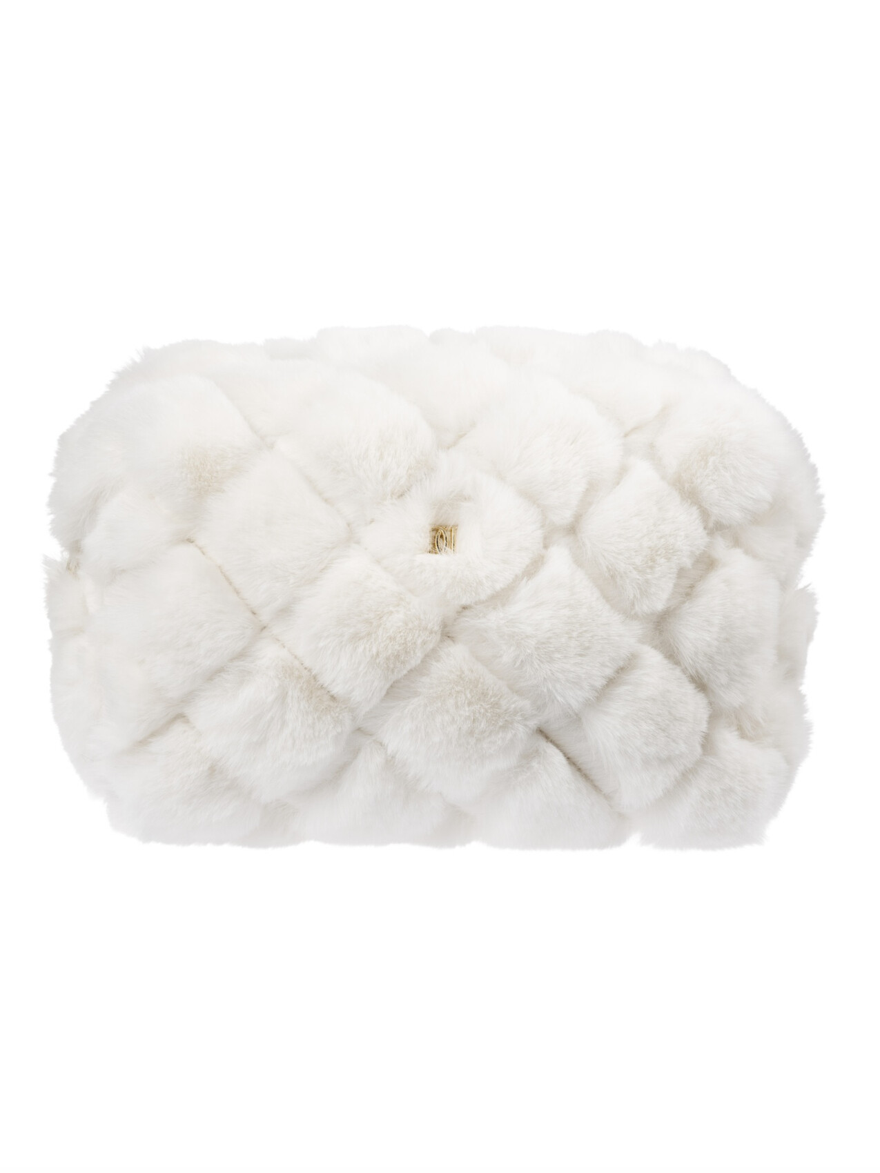 FAUX FUR QUILTED MAKE-UP POUCH LARGE OFF WHITE