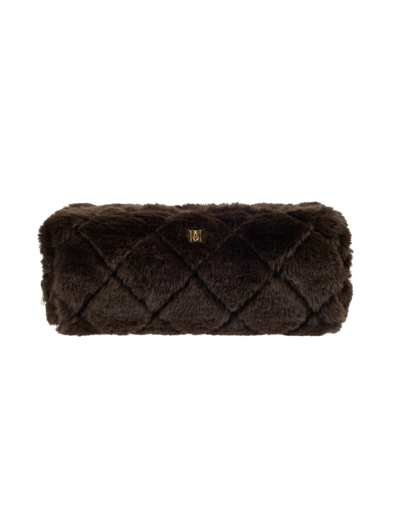FAUX FUR QUILTED TOOL POUCH CHOCOLATE BROWN