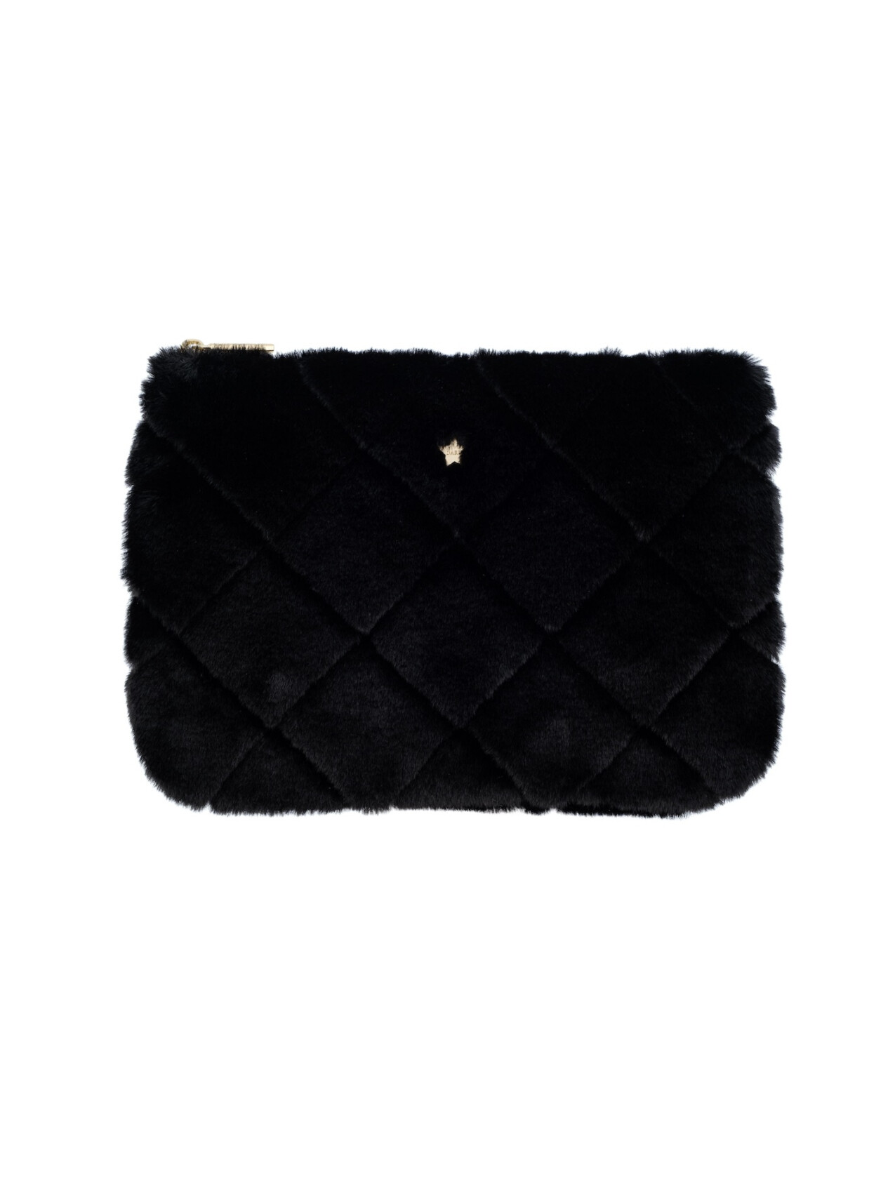 FAUX FUR QUILTED SMALL POUCH BLACK