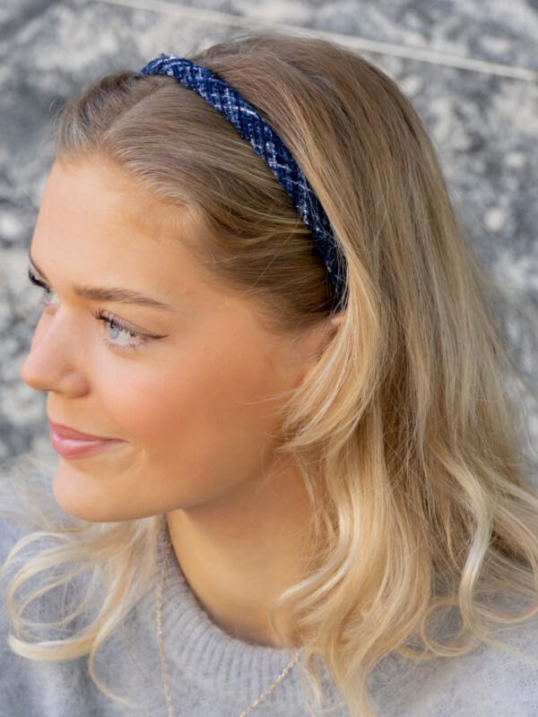 TWEED HAIR BAND THIN NAVY BLUE