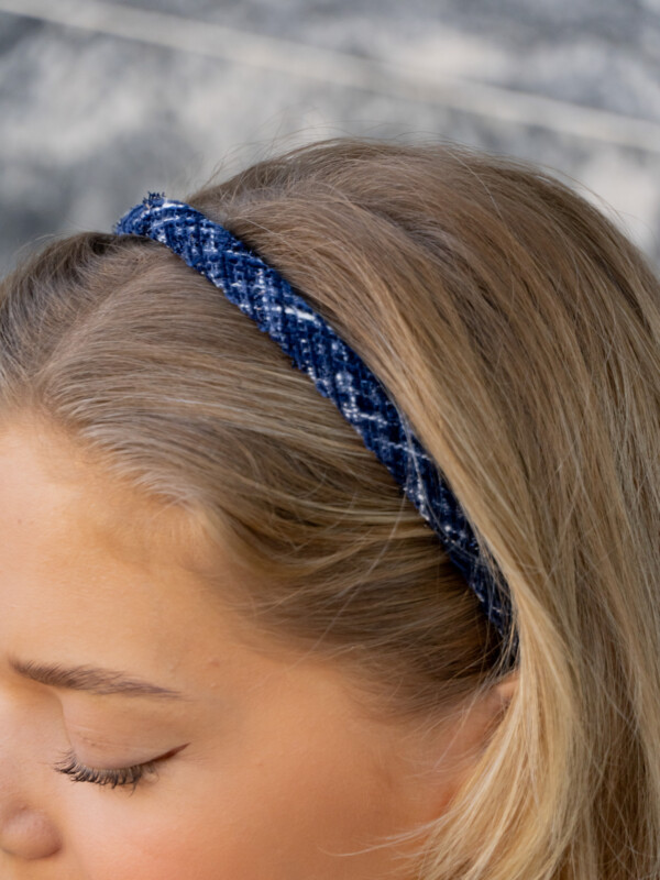 TWEED HAIR BAND THIN NAVY BLUE