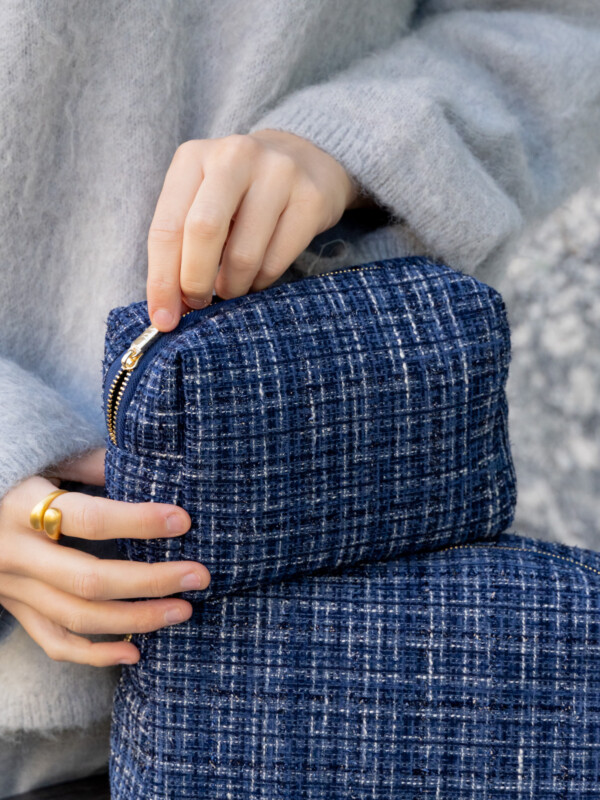 TWEED MAKE-UP POUCH SMALL NAVY BLUE