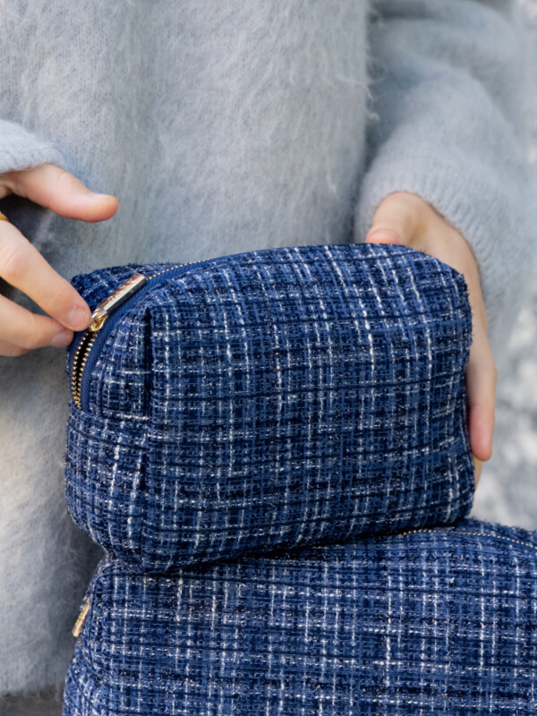 TWEED MAKE-UP POUCH SMALL NAVY BLUE