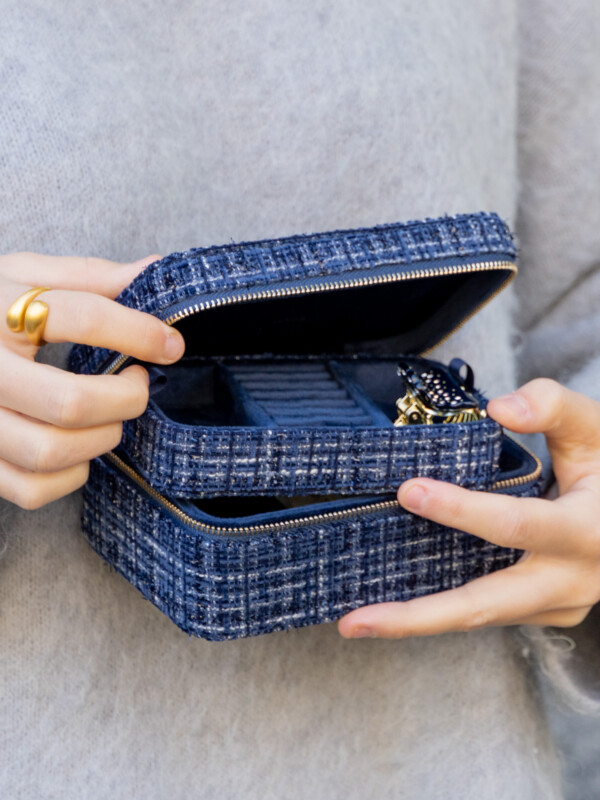 TWEED JEWELLERY BOX NAVY BLUE