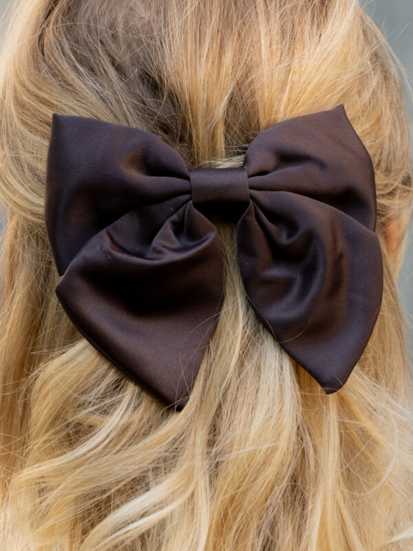 SATIN BOW HAIR CLIP CHOCOLATE BROWN