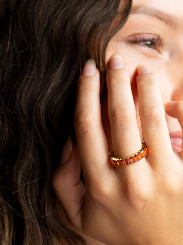 Baguette Crystal Ring Orange