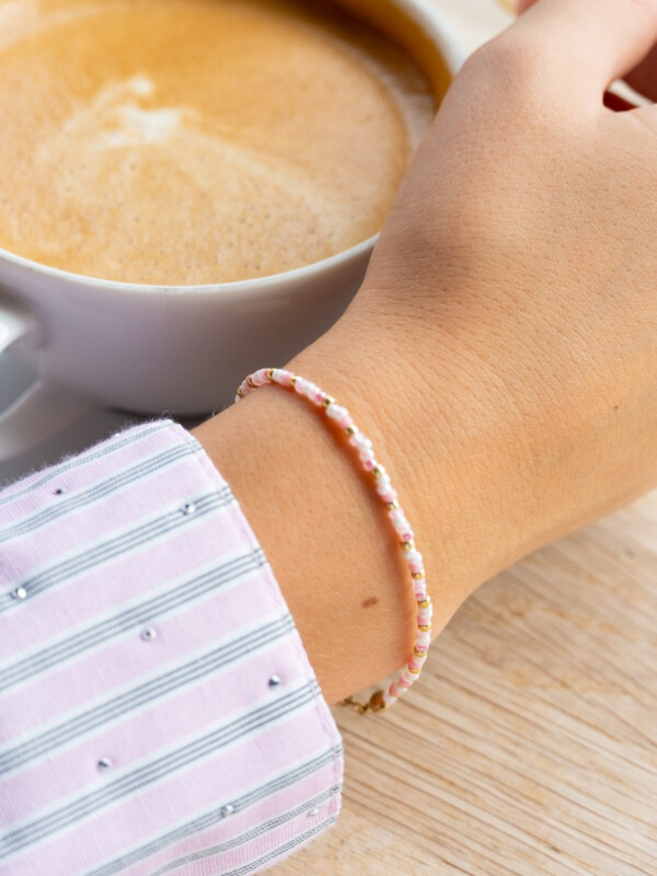 GLASS BEAD BRACELET LIGHT ROSE MIX