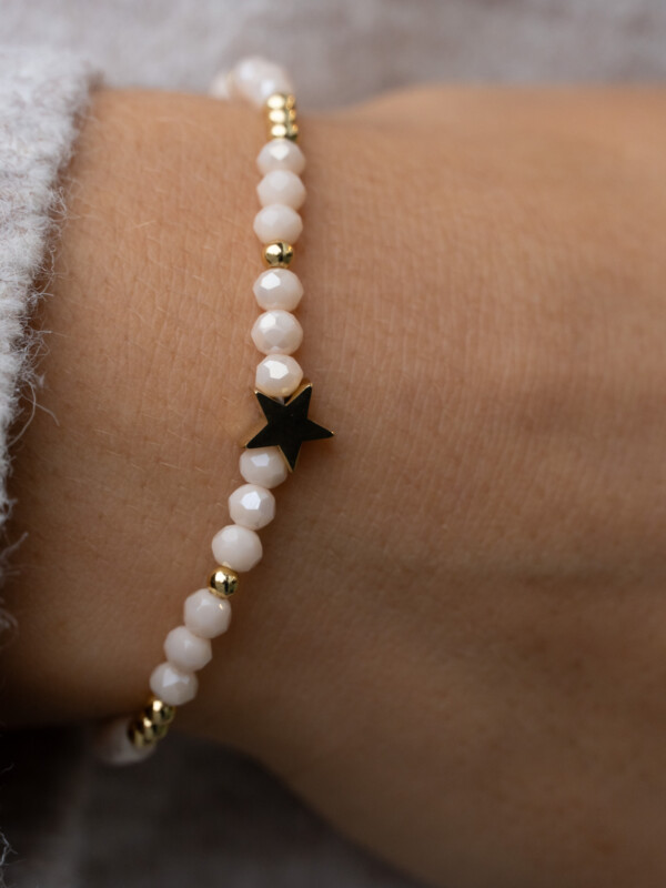 CRYSTAL BEAD BRACELET W/STAR & GOLD BEADS SPARKLED SAND