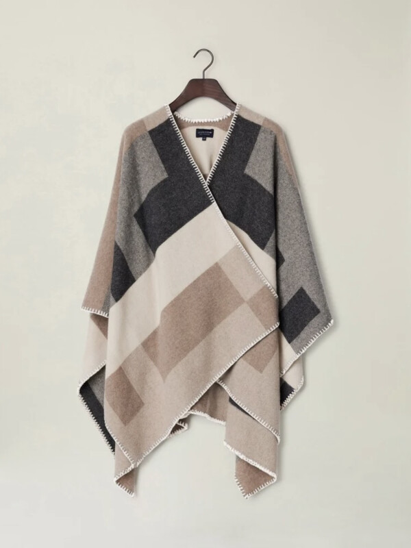 PALMA RECYCLED WOOL BLEND PONCHO MULTI CHECK