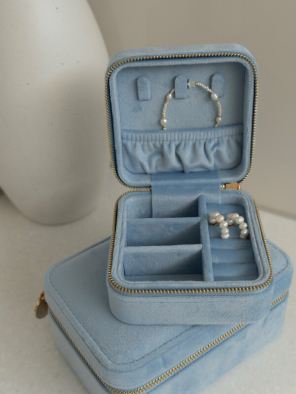 VELVET JEWELLERY BOX MINI LIGHT BLUE