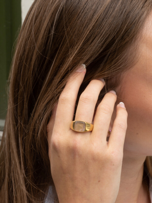 SIGNET RING MINI GOLD W/ROSE QUARTZ