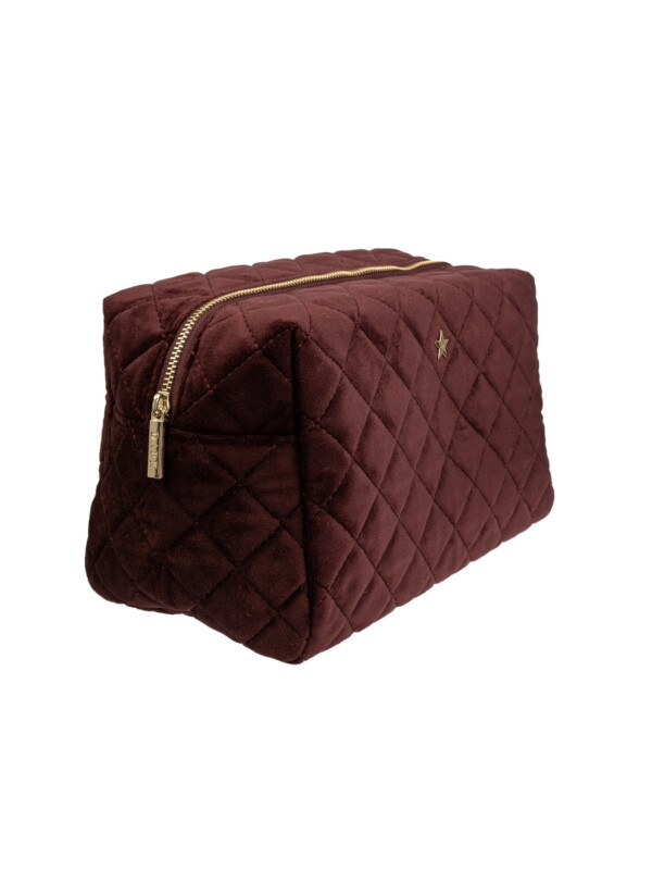 VELVET SQUARE QUILTED MAKE-UP POUCH LARGE MAROON