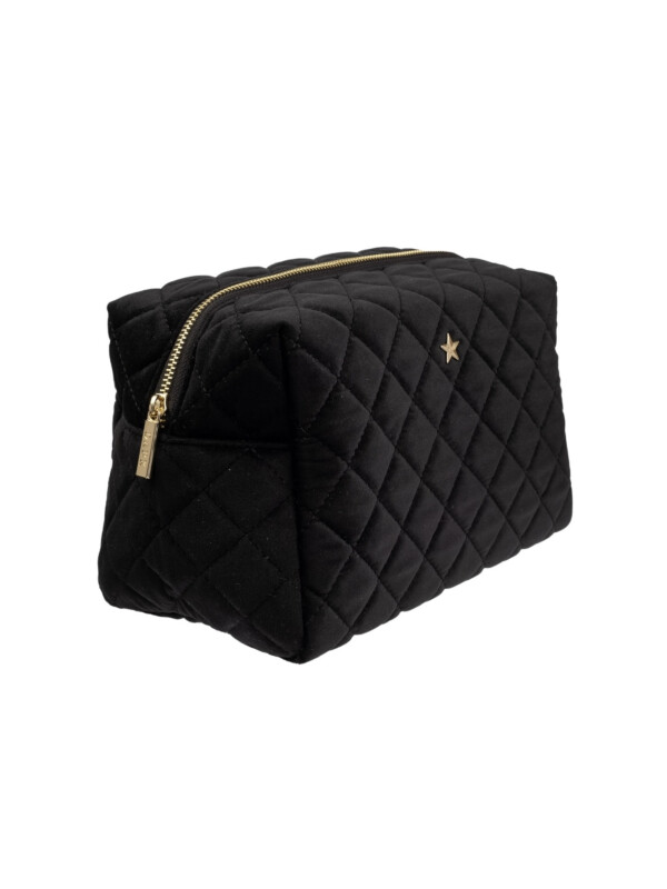 VELVET SQUARE QUILTED MAKE-UP POUCH LARGE BLACK