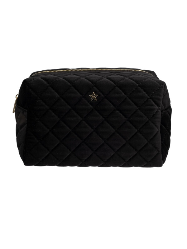 VELVET SQUARE QUILTED MAKE-UP POUCH LARGE BLACK