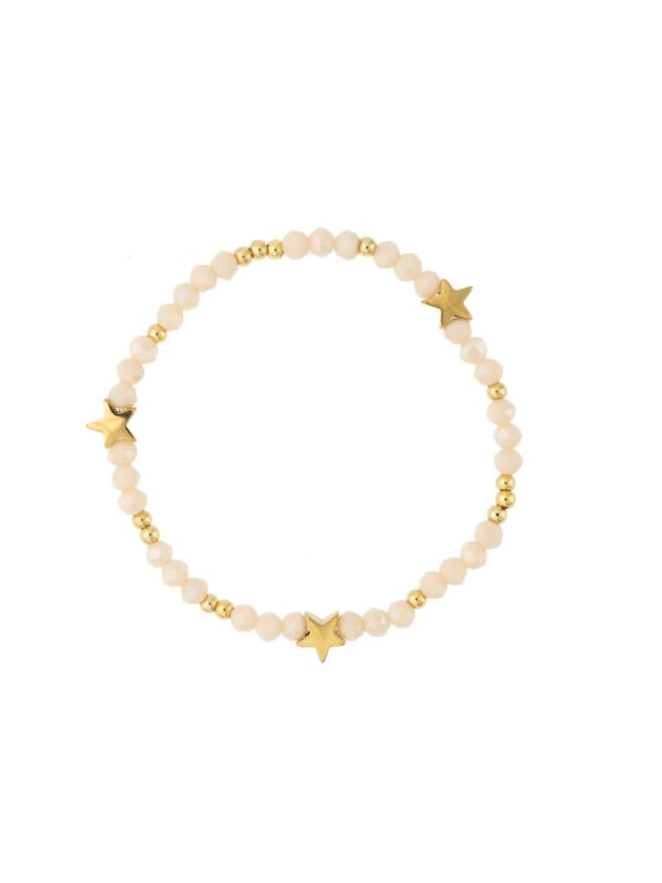 CRYSTAL BEAD BRACELET W/STAR & GOLD BEADS SPARKLED SAND